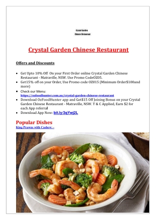 10% Off - Crystal Garden Chinese Restaurant Matraville Menu, NSW