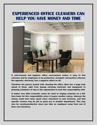 Experienced Office Cleaners Can Help You Save Money And Time