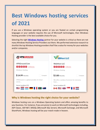 Best Windows Hosting Services of 2021