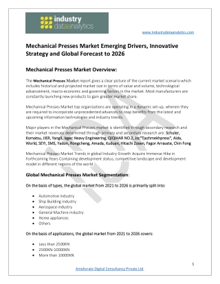 Mechanical Presses Market Growth, Rising Trends and Forecast to 2026