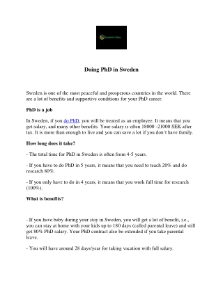 Doing PhD in Sweden