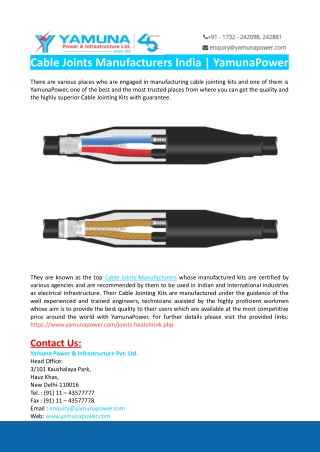 Cable Joints Manufacturers India