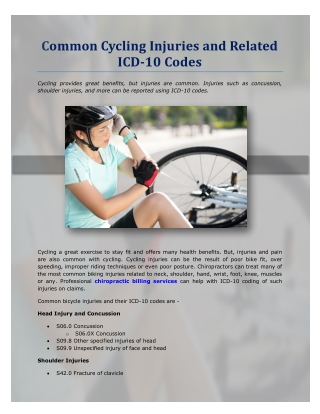 Common Cycling Injuries and Related ICD-10 Codes