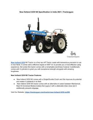 New Holland 3230 NX Specification in India 2021 | Tractorgyan