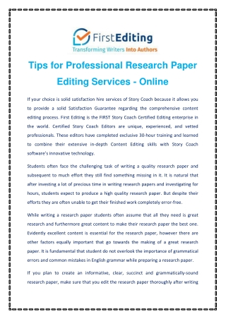 Tips for Professional Research Paper Editing Services - Online