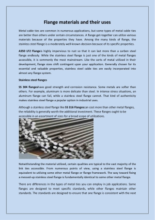 Flange materials and their uses