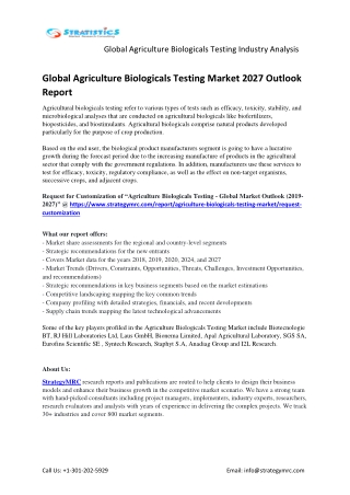 Global Agriculture Biologicals Testing Market Overview Analysis and Growth