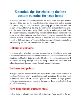 Essentials tips for choosing the best custom curtains for your home