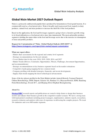 Global Nisin Market Report Key Players Analysis