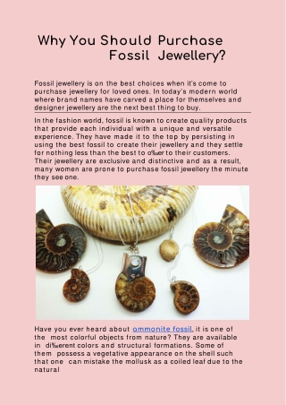 Why You Should Purchase Fossil Jewellery