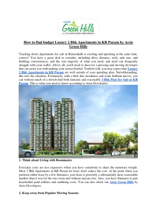 How to find budget Luxury 2 Bhk Apartments in KR Puram by Arsis Green Hills