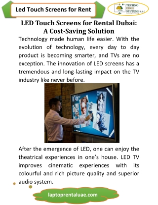 LED Touch Screens for Rental Dubai A Cost-Saving Solution