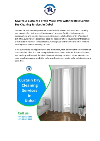 Give Your Curtains a Fresh Make-over with the Best Curtain Dry Cleaning Services