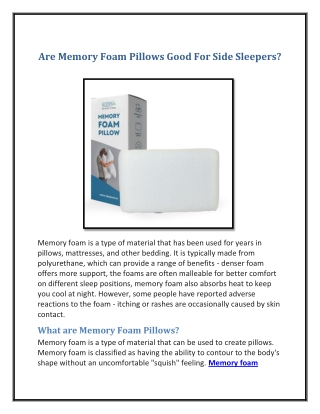 Are Memory Foam Pillows Good For Side Sleepers