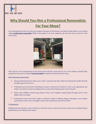 Why Should You Hire a Professional Removalists For Your Move