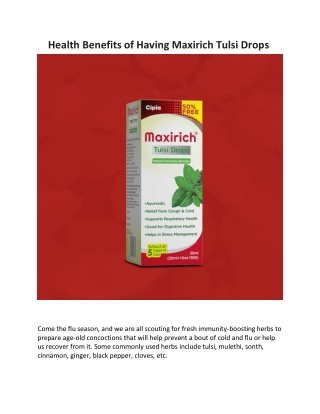 Health Benefits of Having Maxirich Tulsi Drops