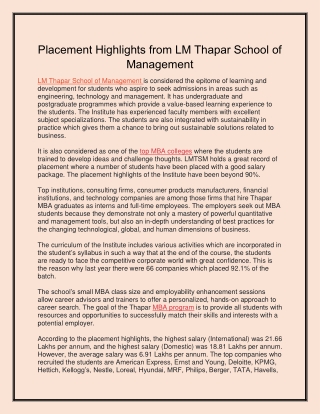 Placement Highlights from LM Thapar School of Management