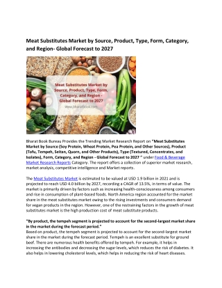 Global Meat Substitutes Market Research Report 2021-2027