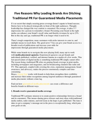 Five Reasons Why Leading Brands Are Ditching Traditional PR For Guaranteed Media Placements