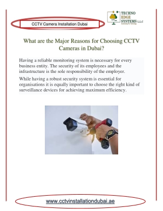 What are the Top Reasons for Choosing CCTV Cameras in Dubai?