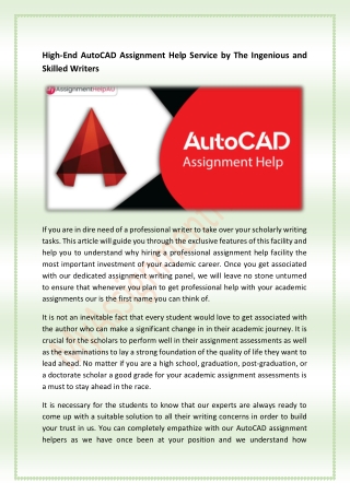 High-End AutoCAD Assignment Help Service by The Ingenious and Skilled Writers