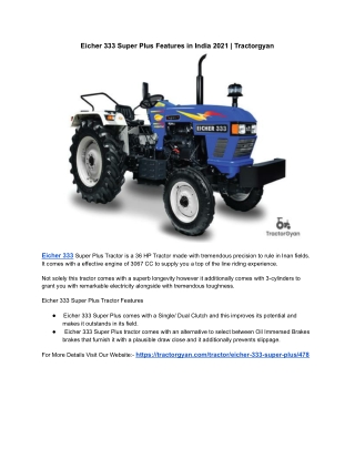 Eicher 333 Super Plus Features in India 2021 | Tractorgyan