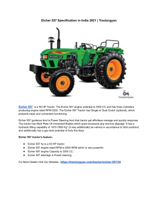 Eicher 557 Specification in India 2021 | Tractorgyan
