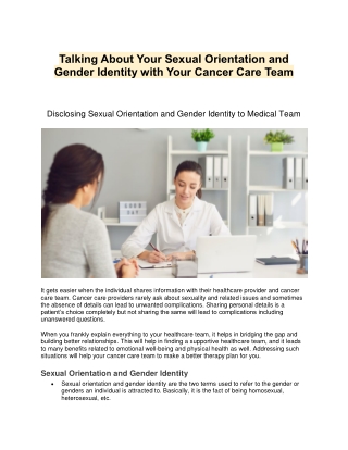 Talking About Your Sexual Orientation and Gender Identity with Your Cancer Care Team