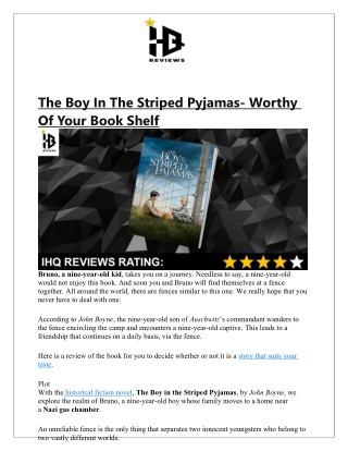 The Boy In The Striped Pyjamas- Worthy Of Your Book Shelf
