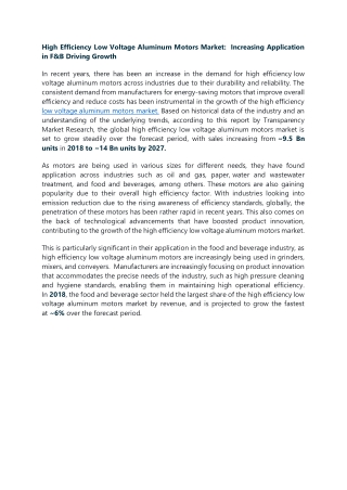 High Efficiency low voltage aluminum motors market