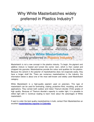 Palvi Masterbatches - Why is White Masterbatches widely preferred in Plastics Industry