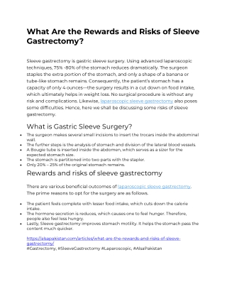 What Are the Rewards and Risks of Sleeve Gastrectomy