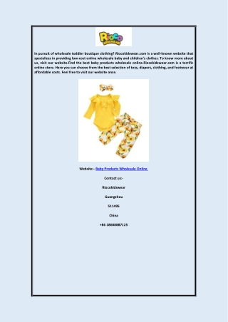 Baby Products Wholesale Online Riocokidswear.com