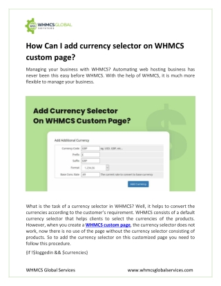 How Can I Add Currency Selector on WHMCS Custom Page?