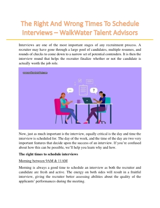 The Right And Wrong Times To Schedule Interviews – WalkWater Talent Advisors