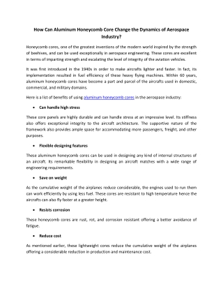 How Can Aluminum Honeycomb Core Change the Dynamics of Aerospace Industry?