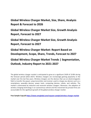 Global Wireless Charger Market, Size, Share, Analysis Report & Forecast to 2026