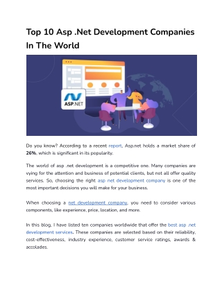 Top 10 Asp .Net Development Companies In The World