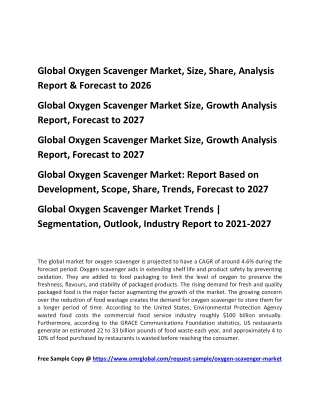 Global Oxygen Scavenger Market, Size, Share, Analysis Report & Forecast to 2026