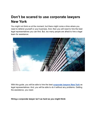 Don’t be scared to use corporate lawyers new york
