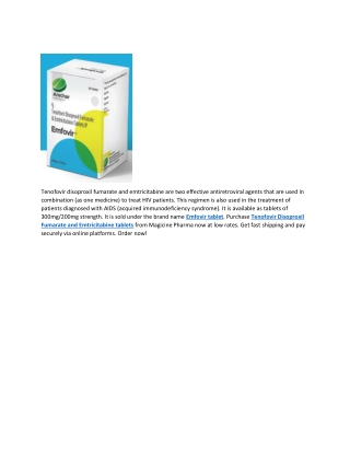 Tenofovir Disoproxil Fumarate and Emtricitabine tablets
