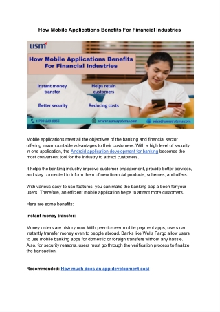 How Mobile Applications Benefits For Financial Industries