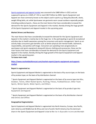 Sports Equipment and Apparel Market