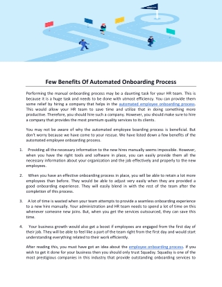 Few Benefits Of Automated Onboarding Process