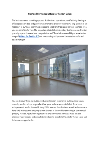 Get Well Furnished Office for Rent in Dubai