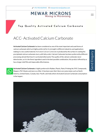 Top Quality Activated Calcium Carbonate in India