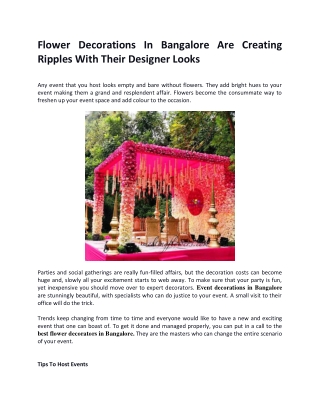 Flower Decorations In Bangalore Are Creating Ripples With Their Designer Looks