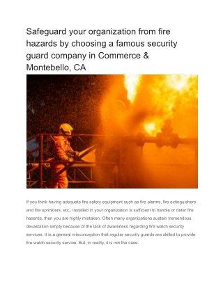 Safeguard your organization from fire hazards by choosing a famous security guard company in Commerce & Montebello, CA