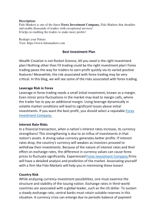 Best Investment Plan | FIDO MARKETS