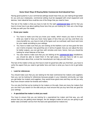 Some Smart Ways Of Buying Better Commercial And Industrial Fans